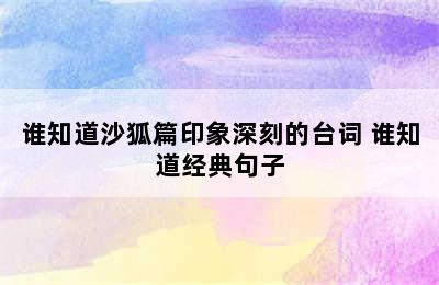 谁知道沙狐篇印象深刻的台词 谁知道经典句子